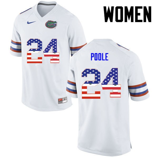 Florida Gators Women #24 Brian Poole College Football Jersey USA Flag Fashion White